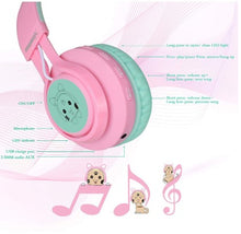 Load image into Gallery viewer, Cat Ear LED Light Up Wireless Fold-able Headphones Over Ear with Microphone and Volume Control for iPhone/iPad/Smartphones/Laptop/PC/TV (Pink&amp;Green) - Linden &amp; Burk